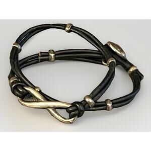 James Avery RETIRED Sterling 925 Infinity Knot Leather Wrap Bracelet Choker 13”